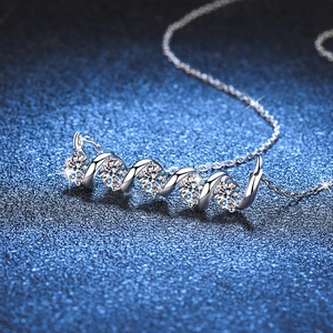 S925 sterling silver necklace with 1.5ct moissanite spiral wave pendant design