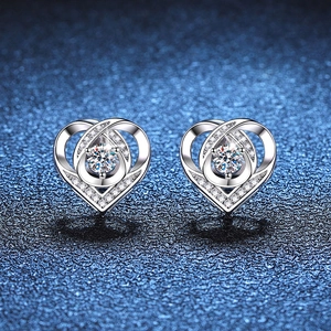 Elegant S925 sterling silver heart stud earrings featuring Moissanite diamond center stone