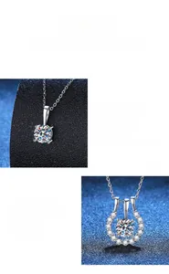 Detailed macro view of 1 carat moissanite pendants in round and halo settings