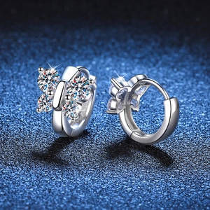Boucles d'oreilles papillon en argent sterling S925 avec diamants moissanite brillants