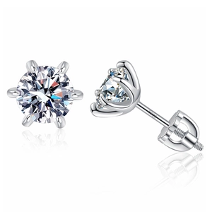 Elegant D-color Moissanite 925 silver stud earrings with 6-prong setting and screw back