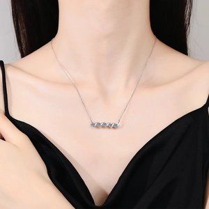 S925 sterling silver necklace for women featuring a bar of blue and white moissanite stones