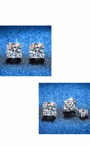 Λεπτομέρεια macro από γυαλισμένα σκουλαρίκια moissanite σε ασήμι 925 με σχήμα πετάλου