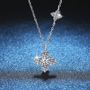 Collier Trèfle en Argent Sterling S925 avec Pendentif Moissanite 1,2 Carat pour Femme