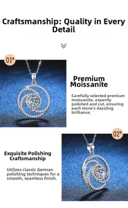 Close-up of S925 sterling silver necklace featuring a spiral D color Moissanite pendant