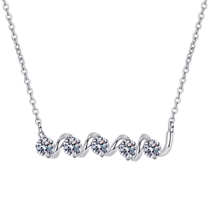 S925 Sterling Silver necklace featuring 1.5 carat moissanite stones in a spiral wave design