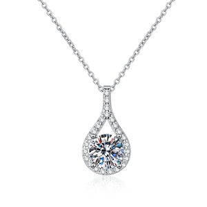 Elegant S925 sterling silver necklace with teardrop moissanite pendant in 1 carat D color