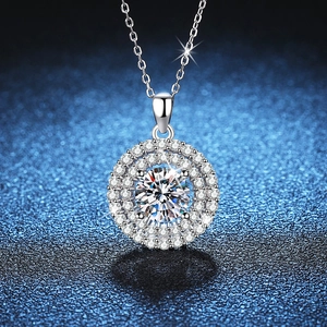 925 Sterling Silver Necklace Round Double Halo Moissanite Pendant For Women Luxury Electroplated Cross Chain Jewelry