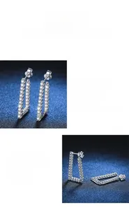 Detailed view of S925 sterling silver drop earrings featuring brilliant Moissanite stones