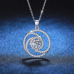 925 Sterling Silver Moissanite Necklace For Women Elegant Spiral Windmill Pendant Pave Rhinestone Fine Jewelry Gift
