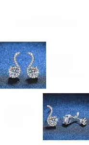 Close-up of S925 sterling silver swan earrings with moissanite and micro-pave detailing