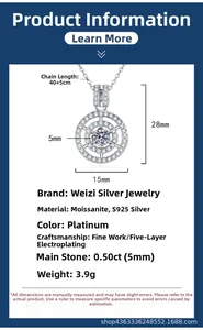 Detailed size chart showing 28mm Moissanite pendant with S925 silver chain measurements