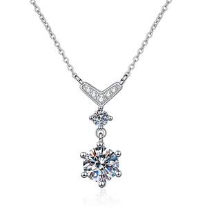 Elegant S925 sterling silver necklace featuring a fishtail pendant with moissanite stones