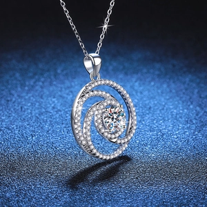 S925 sterling silver necklace with windmill-style moissanite pendant on starry background