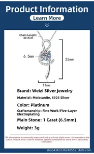 S925 silver music note necklace dimensions showing 25mm pendant and 1ct moissanite stone