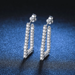 Luxury 925 Sterling Silver Moissanite Stud Earrings Rectangular U-Shaped Full Drill Geometric Hoop Earrings For Women Jewelry