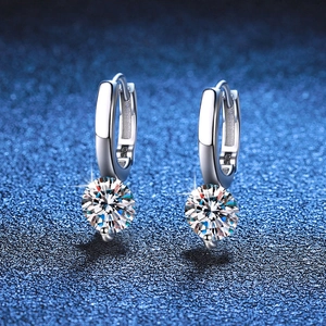 925 Sterling Silver Moissanite Stud Earrings For Women Round Brilliant Cut Crown Design Rhinestone Earrings Jewelry Gift