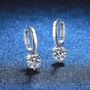 Elegant S925 sterling silver hoop earrings featuring 1 carat round moissanite drops