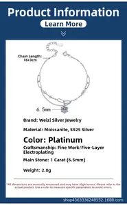Détails du bracelet en argent S925 avec moissanite 1ct et serti à 4 griffes classique