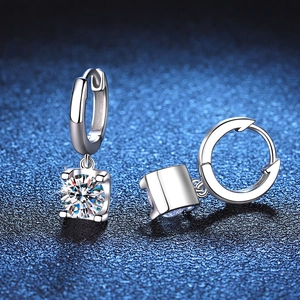 Elegant S925 sterling silver hoop earrings featuring square cut moissanite drop stones