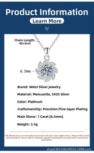 Macro d'un pendentif en moissanite 1 carat avec design fleur tournante en argent S925