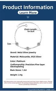 Detailed view of S925 silver moissanite bracelet with 1.5ct stones and round bezel link