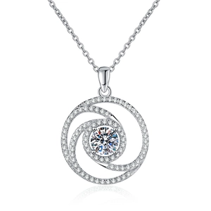 S925 sterling silver windmill necklace featuring D color moissanite pendant on white background