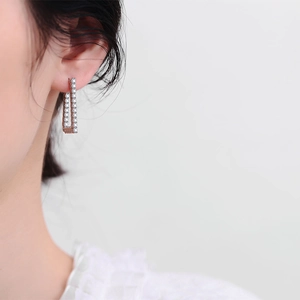 L-shaped S925 sterling silver hoop earrings with pavé moissanite for women