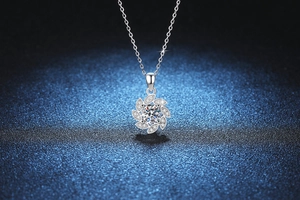 Détail du collier en argent S925 avec pendentif fleur rotative en moissanite de 1ct