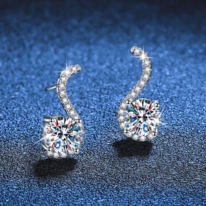 S925 sterling silver S-curve earrings with 1 carat moissanite stones and pavé accents