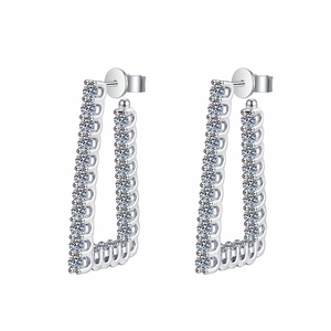 L-shaped S925 sterling silver rectangular moissanite hoop earrings with pavé setting