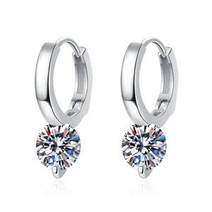 S925 sterling silver hoop earrings with round cut moissanite in classic claw setting