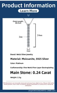 Spécifications de taille pour collier en argent S925 et moissanite, chaîne de 40+5 cm