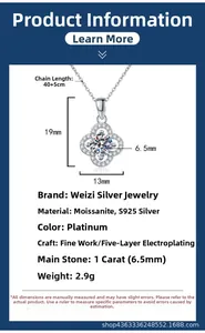 Detailed specifications of S925 silver necklace with 1ct moissanite clover pendant