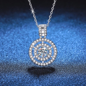 Luxury 925 Sterling Silver Moissanite Pendant Necklace Double Circle Rhinestone Inlaid Clavicle Chain For Women Jewelry Gift
