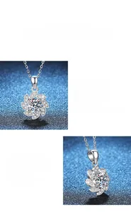 Macro d'un collier fleur en argent S925 avec moissanite 1 carat et pétales polis brillants