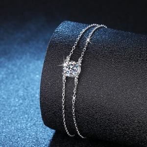 Bracciale in Argento Sterling 925 con Moissanite per Donna 1 Carato Doppio Strato Incastonatura a Quattro Griffe Gioielli Regalo