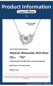 Macro detail of S925 silver Heart Wings pendant with 30 point Moissanite stone