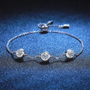925 Sterlingsilber Moissanit Armband Für Damen Französische Blase Verstellbar Bolo Kette Schmuck Mit Funkelndem Rundem Stein