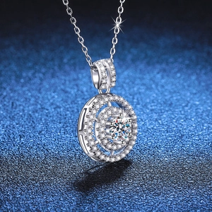 S925 sterling silver necklace with a classic double-circle Moissanite pendant