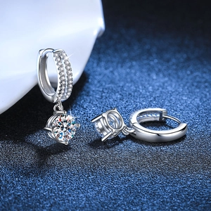 Classic S925 sterling silver drop earrings with 1 carat D-color moissanite stones