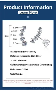 Detailed spec sheet for S925 sterling silver moissanite curved smile stud earrings