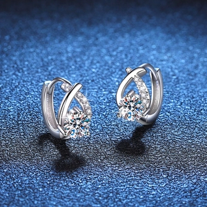 Elegant S925 sterling silver huggie earrings with a large round moissanite and side stones