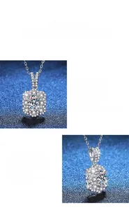 Close-up of S925 sterling silver moissanite necklace showing detailed cluster diamond setting