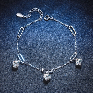 S925 Sterling Silver Moissanite Bracelet For Women 1.5 Carat D Color Sparkly Niche Design Adjustable Chain Link Jewelry