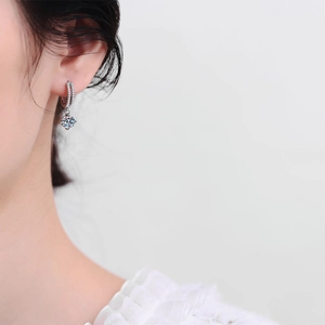 Elegant S925 sterling silver hoop earrings with a sparkling 1 carat moissanite drop