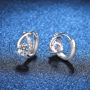 Elegant s925 silver moissanite hoop earrings with crossover water drop design and side stones