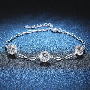 925 Sterling Silver Moissanite Bracelet For Women D Color Halo Setting Paperclip Chain Fashion Jewelry Elegant Gift Bracelet