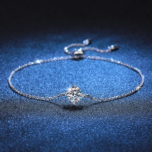 S925 Sterling Silver Moissanite Bracelet For Women 1 Carat D Color Round Brilliant Cut Adjustable Bolo Clasp Fashion Jewelry Gift