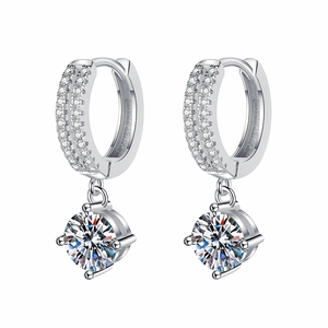 Classic S925 sterling silver hoop earrings with four-prong set D-color moissanite stones